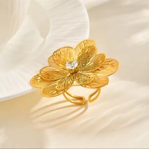 Zara Gold Floral Ring with Crystal Accent